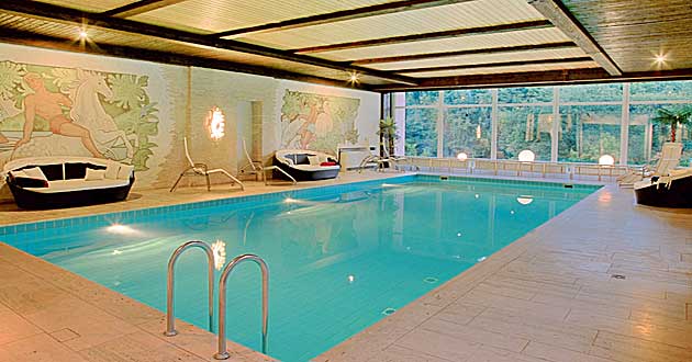 Schwimmbad Hotelhallenbad Pool Urlaub mit Wellness Hotel im Rheingau Wellness-Kurzurlaub im Waldhotel zwischen Geisenheim am Rhein, Rdesheim, Schloss Johannisberg, Eberbach und Wiesbaden in Hessen.